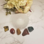 Polished Selenite Bowl with Stones/Tumbles/Crystals for Motivation